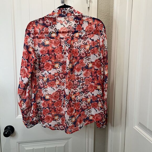 Express The Portofino Shirt Pink Floral Button Up Roll Tab Top Womens Size S - Picture 6 of 9